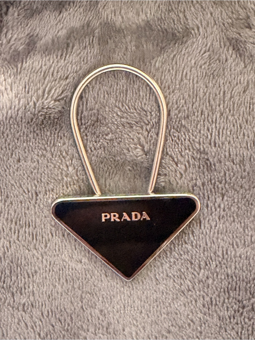 Prada Black Triangle Keyring Charm with Silver Hardware